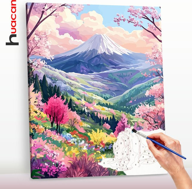 Huacan Ölmalerei Blumen-Landschaft, DIY nach Zahlen Bild auf Leinwand - Bild 1