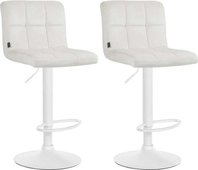 DELUKE 2er Set Barhocker REZAR aus Samt in Creme Weiß, drehbar mit Lehne, B/T/H: 46 x 47 x 94 cm - Bild 1