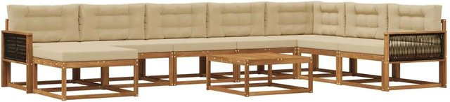 vidaXL Outdoor-Sofagarnitur L-Form aus Akazienholz mit 9 Kissen in Natur und Beige - Bild 1