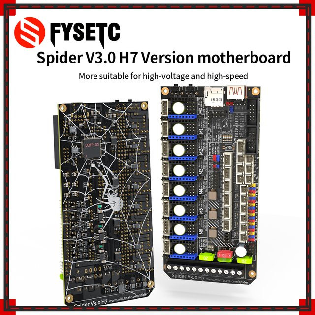 FYSETC Spider V3.0 H7 Motherboard-Steuerplatine in Schwarz für Voron mit 32-Bit STM32H723VGT6, 24V/48V und 8-Achsen TMC2209 TMC5160T Unterstützung - Bild 1
