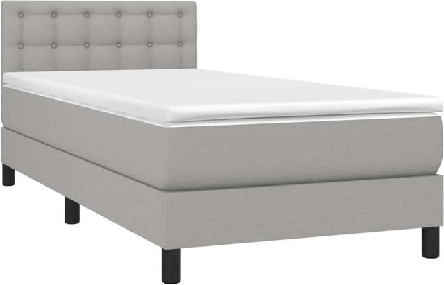 vidaXL Boxspringbett mit Matratze in Hellgrau, Hybridbett mit LED-Unterbettbeleuchtung und USB-Ladeanschluss, B/T/H: 90 x 200 x 78 cm - Bild 1