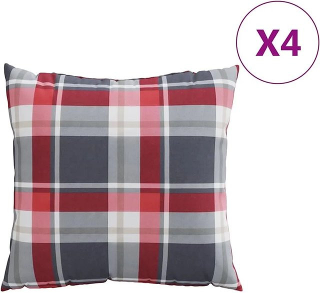 vidaXL Sofakissen Set 4 Stück Rot Karomuster aus Polyester B/B/H: 60 x 60 x 60 cm - Bild 1