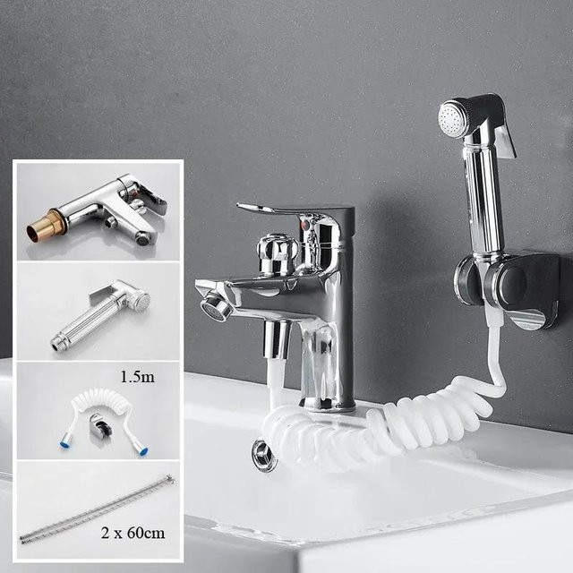 Einloch-Badarmatur mit Spritzpistole und Zwei-in-Eins-Funktion in Chrom Silber - Bild 1