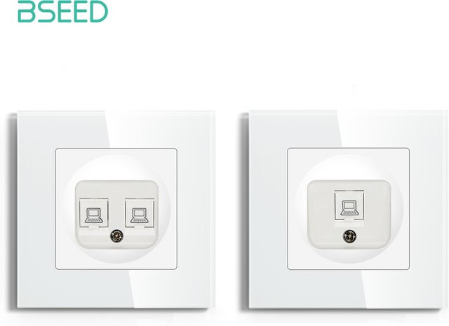 BSEED CAT6 RJ45 Netzwerksteckdose mit Glas Panel für Ethernet LAN nach EU Standard - Bild 1