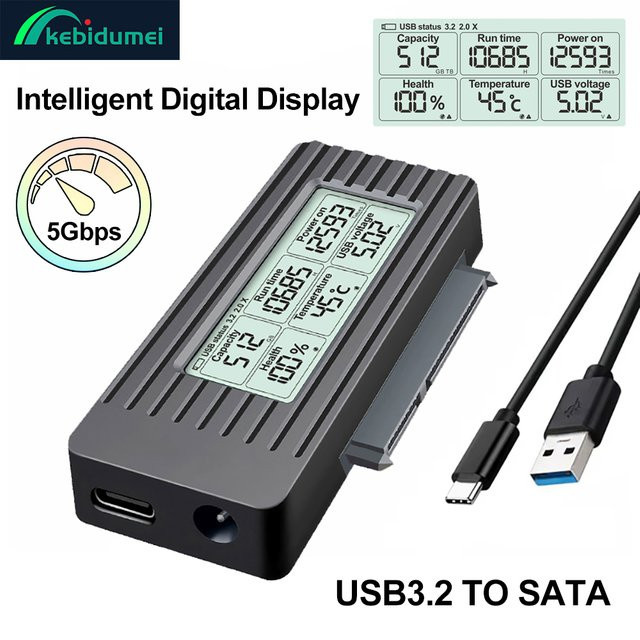 Kebidumei USB 3.2 zu SATA Adapter Konverterkabel für 2,5 und 3,5 Zoll Festplatten in Schwarz - Bild 1