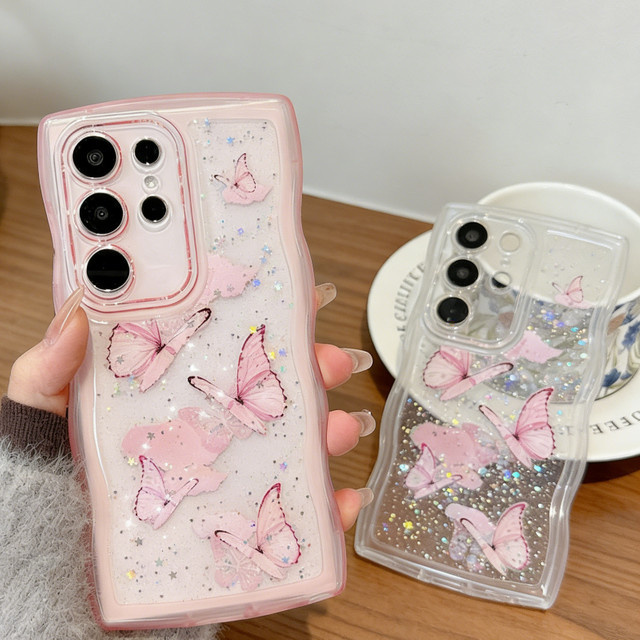 Luxuriöse Pailletten-Glitzer-Schmetterlingshülle für Samsung Galaxy S26 S25 S24 S23 S22 Plus Ultra FE A15 A06 A16 A36 A56 A26 A35 A25 mit Klebstoff - Bild 1