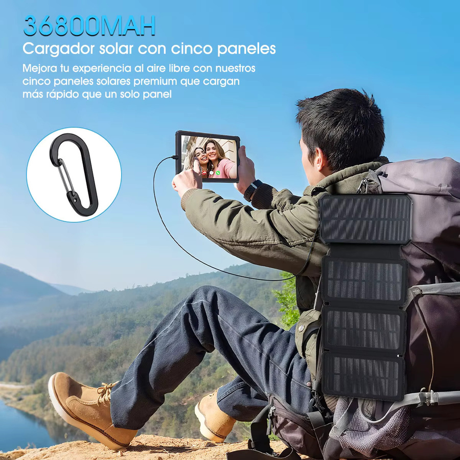 BIUBLE Solar Power Bank mit 36800 mAh und kabellosem Laden, PD 18W Schnellladegerät in Schwarz - Bild 4