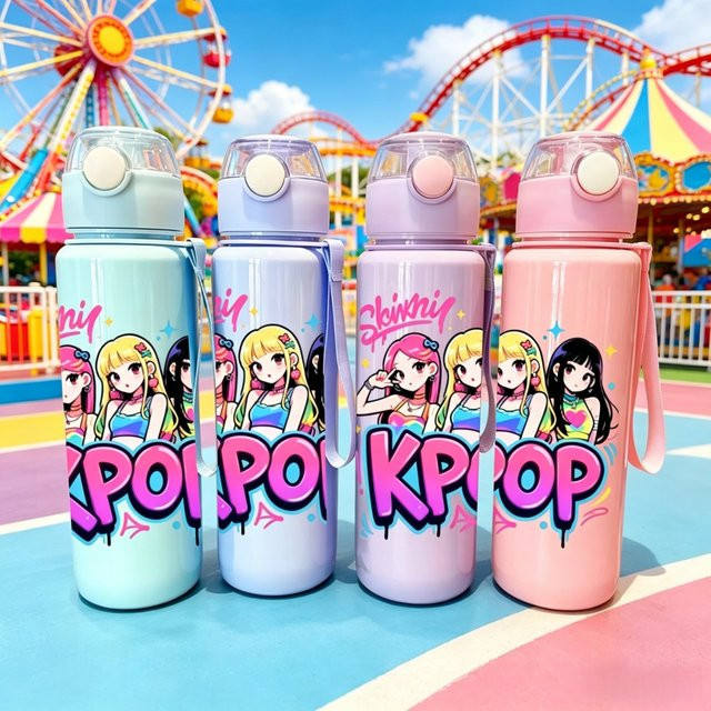 Hasbro Cartoon Wasserflasche für Kinder in Pink mit Trageriemen und Flip-Verschluss - Bild 1