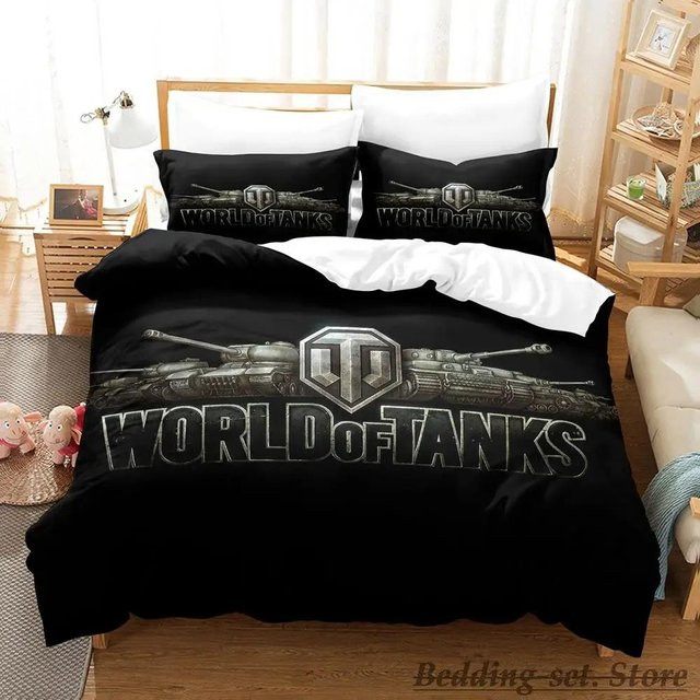 World Of Tanks Bettwäsche-Set aus Mikrofaser mit Bettbezug und Kissenbezug, Schwarz, B/H: 70 x 133 cm - Bild 1