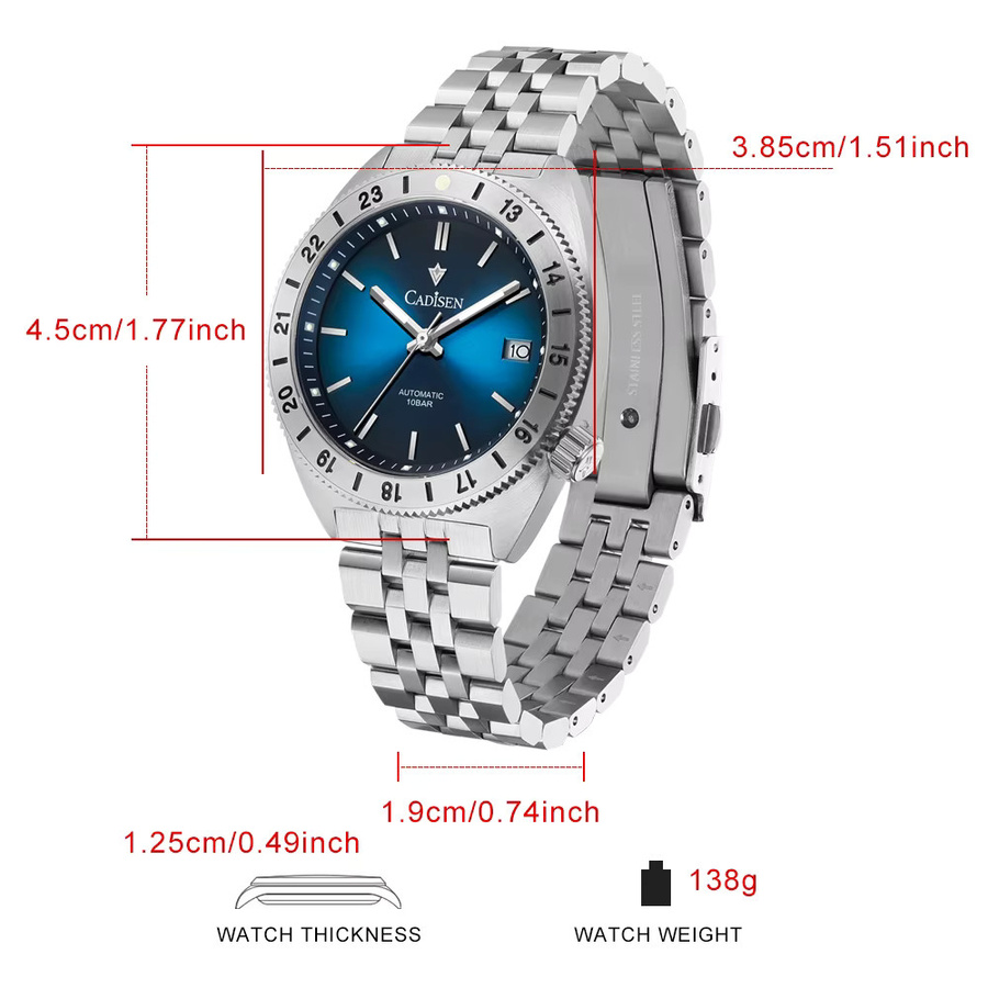 CADISEN Armbanduhr Automatik, Edelstahl, Saphirglas, Herren - Bild 2
