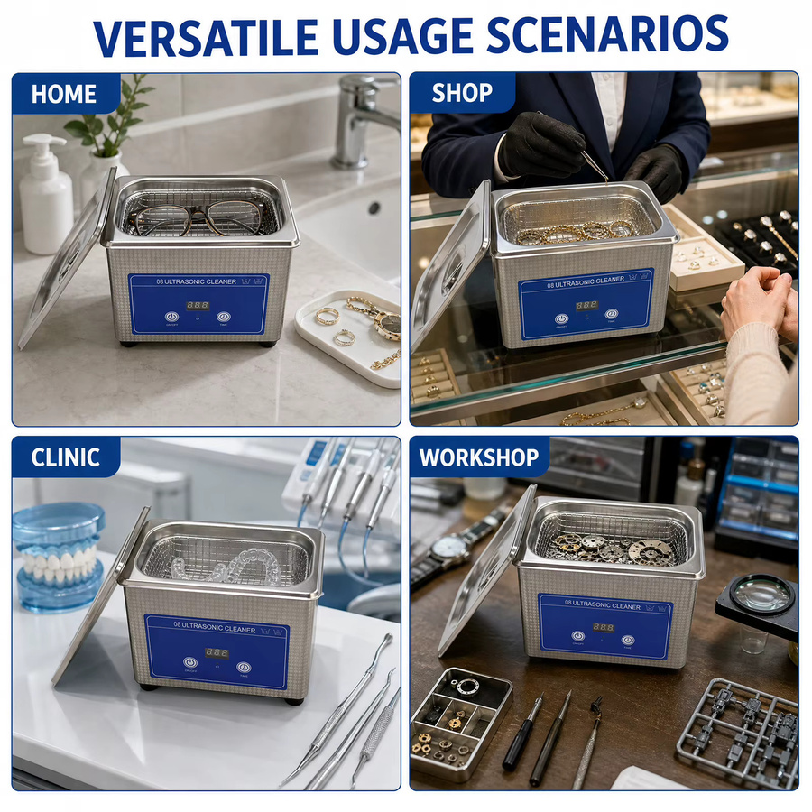 Podofo Ultraschallreiniger mit 42 kHz Hochfrequenz, professionelle digitale Schallreinigungsmaschine aus Edelstahl in Silber, 0,8 l - Bild 6