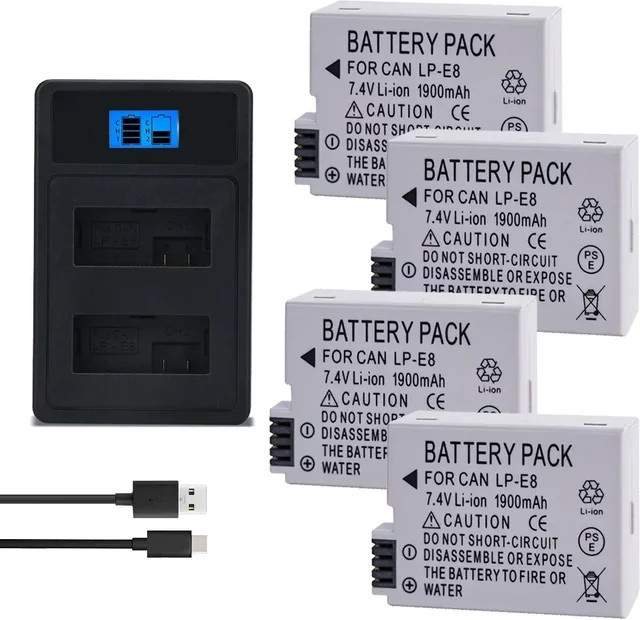 Canon LP-E8 Akku Set mit LED Dual-Ladegerät, 1900mAh, 7,4V, Farbe Weiß - Bild 1