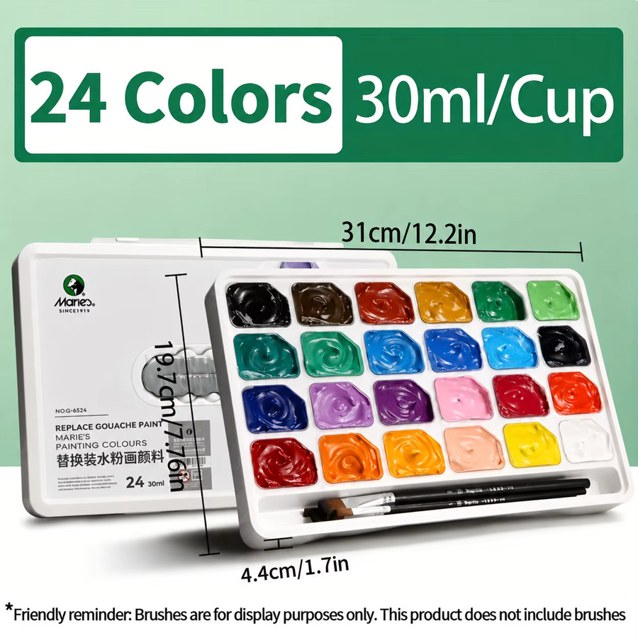 Marie's Gouache-Farbset mit 24 Farben in Gelee-Bechern, 30 ml pro Becher, Multicolour, inklusive tragbarem Etui für Leinwand und Aquarellpapier - Bild 2