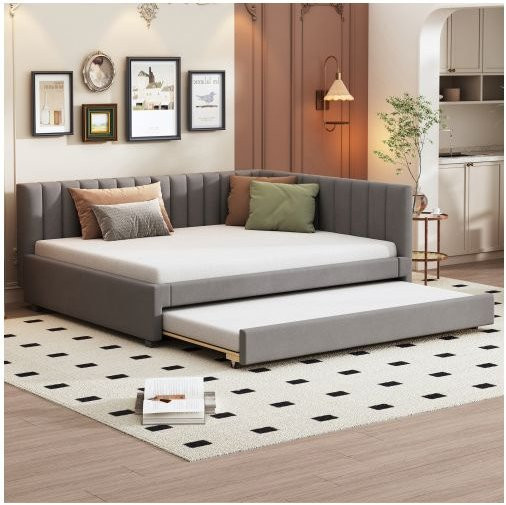 Multifunktionales Schlafsofa MUVOE aus grauem Samtstoff mit Schlaffunktion, B/T/H: 140 x 200 cm - Bild 1