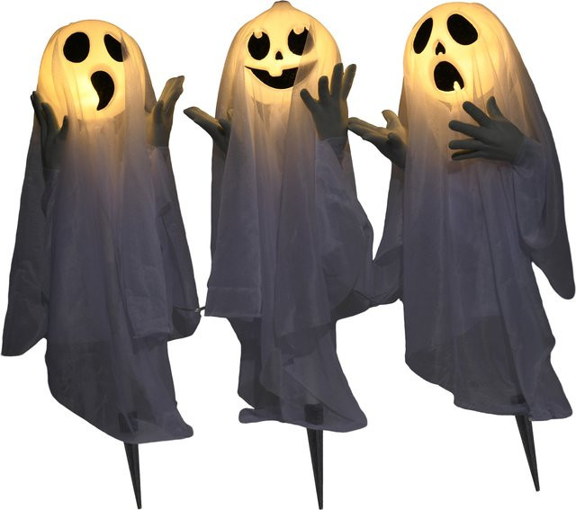 HOMCOM 3er-Set Halloween Geister-Hofpfähle mit LED-Lichtern in Weiß, Höhe: 60 cm - Bild 1