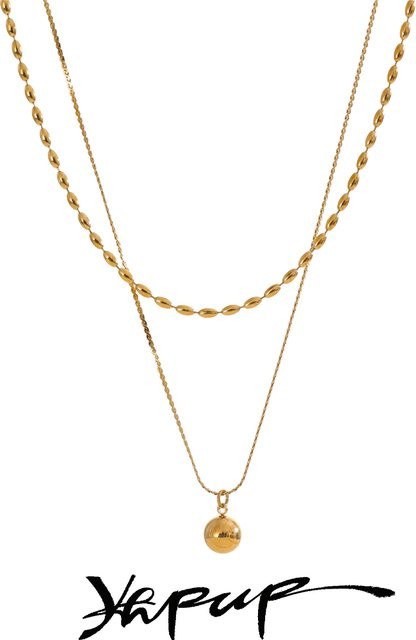 Yhpup Halskette Edelstahl, Doppelschicht, Tropfenperlen, Gold, Unisex - Bild 1