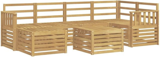 vidaXL Outdoor-Sofagarnitur 7-teilig aus Akazienholz und weißem Polyester mit modernem Design - Bild 1