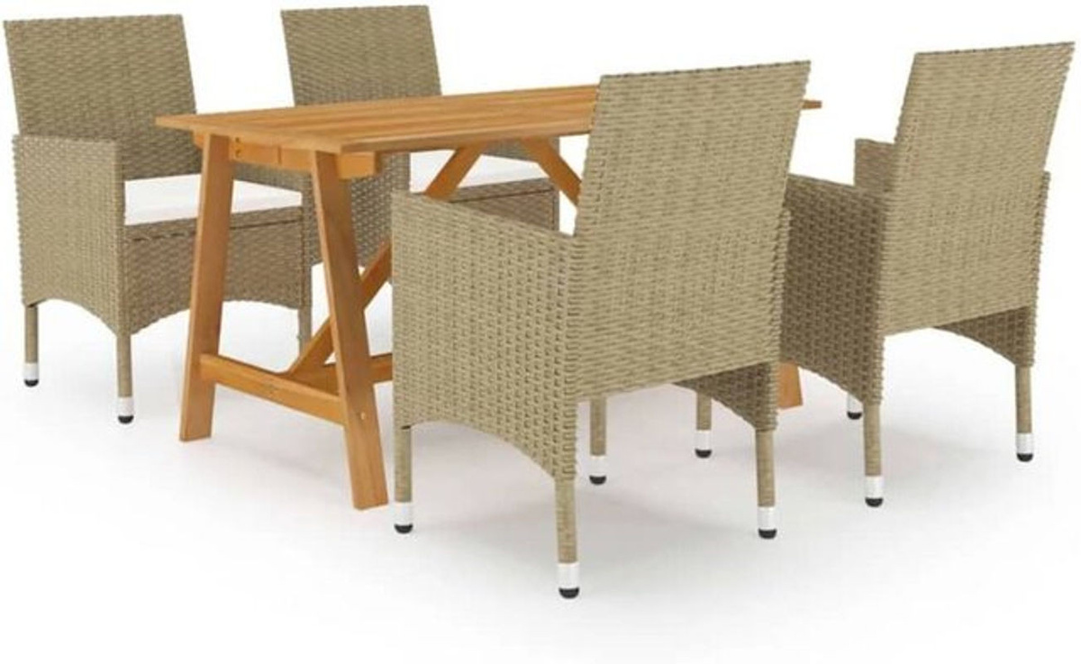 5-tlg. Gartenmöbel-Set aus Polyrattan und Massivholz von vidaxl in Beige - Bild 1