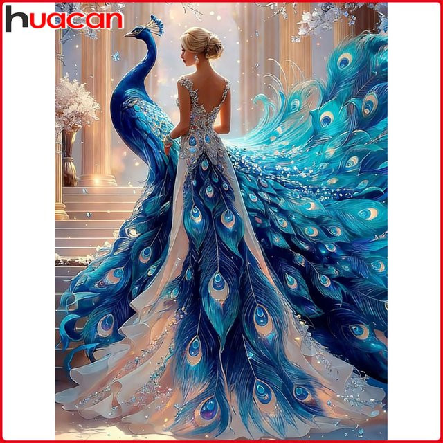 Huacan 5D DIY Diamantmalerei Pfau Prinzessin, Diamant-Mosaik, Tier-Porträt-Set - Bild 1