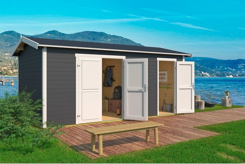 Lasita Holz-Gartenhaus Tuvalu XL aus Fichtenholz mit Satteldach und Boden in Carbongrau - Bild 3