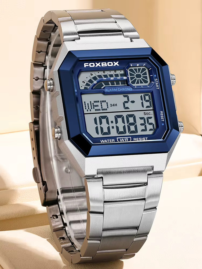 LIGE Digitaluhr, Quarz, Edelstahl, Schwarz, Eckig, Herren - Bild 5