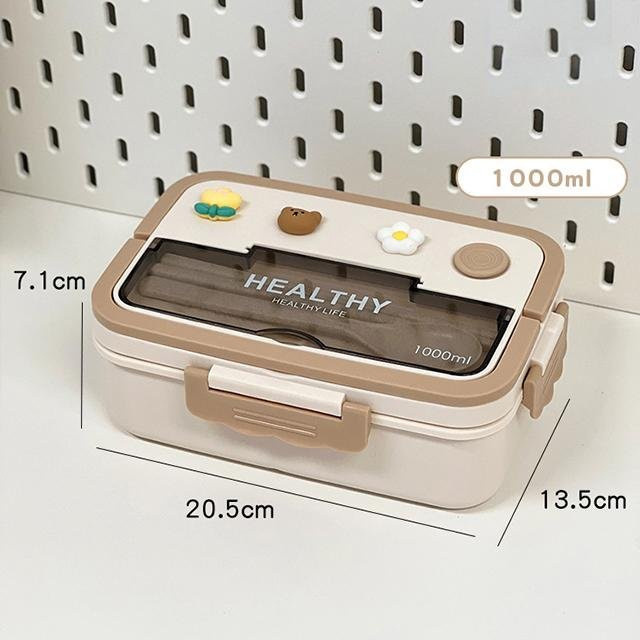 Binchi Outdoor Product Lunchbox für Mädchen und Schulkinder, beige, mikrowellengeeignet mit Fach und Clip - Bild 1