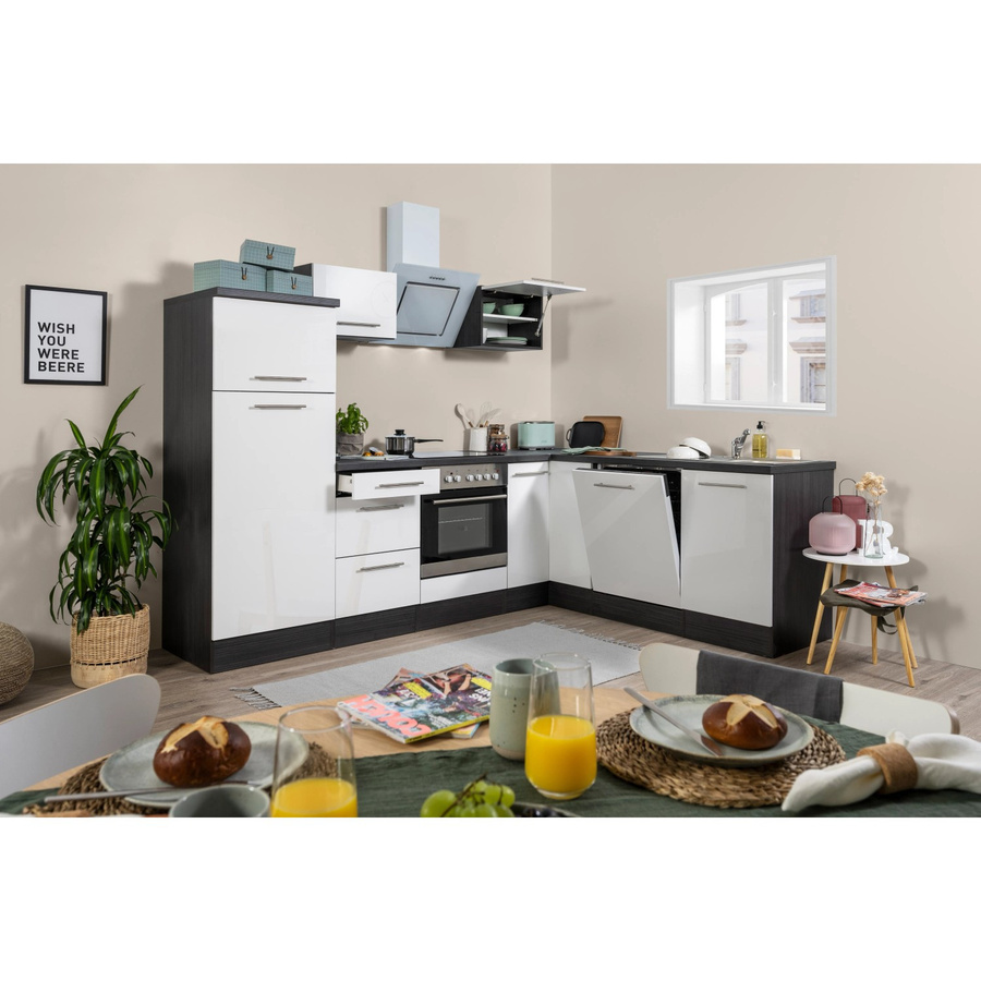 Respekta Premium Winkelküche modern in Hochglanz Weiß und Grau mit Soft-Close-Türen und MDF-Korpus, B/T/H: 260 x 200 x 54,5 cm - Bild 2