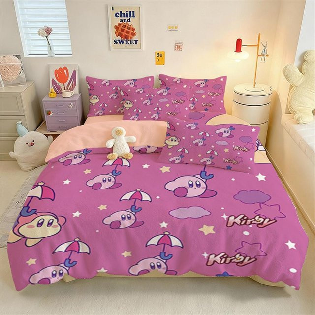 Flylo Kirby Bettwäsche-Set mit Kissenbezügen in Pink für Erwachsene und Kinder aus Mikrofaser - Bild 1