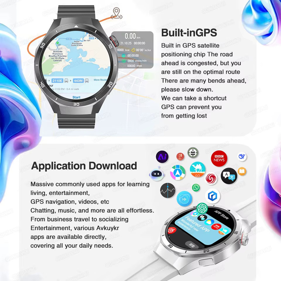 KAVSUMI DT5 Pro Smartwatch mit GPS-Kartennavigation, 32GB Speicher, Bluetooth-Anruf und NFC in Schwarz oder Silber - Bild 3