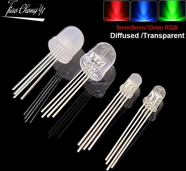 TiaoChongYi RGB LED Leuchtdiode 4-Pin DIP, Mehrfarbig, Transparent - Bild 1