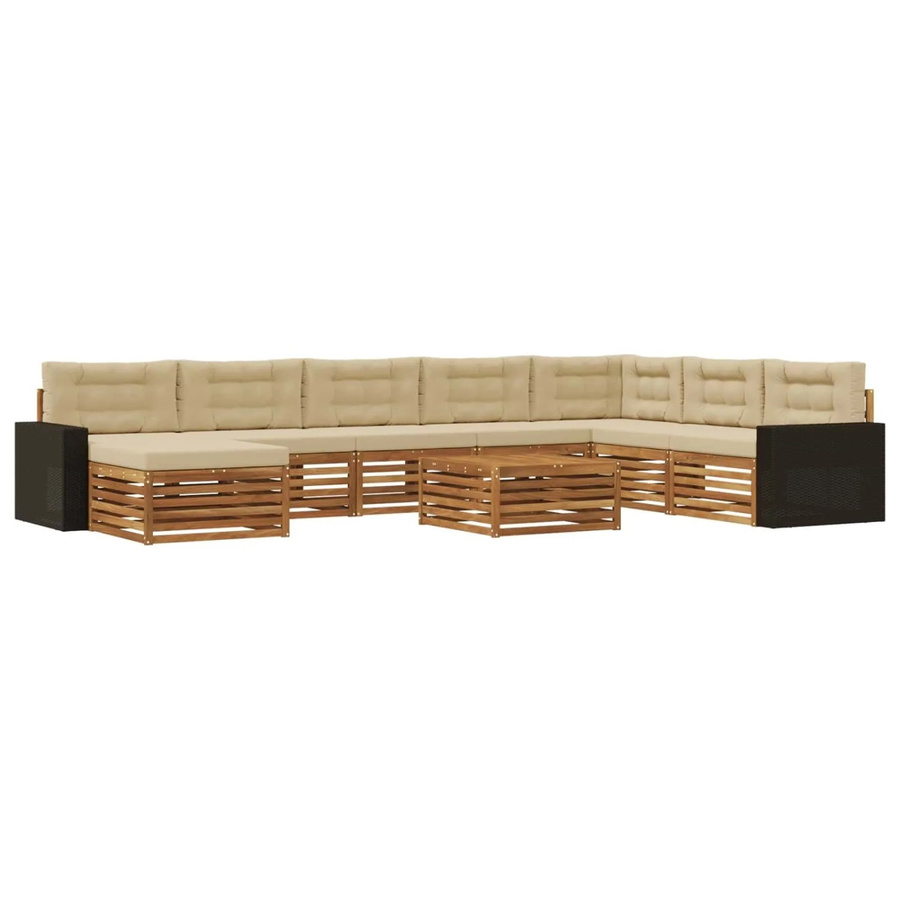 vidaXL Outdoor-Sofagarnitur aus Massivholz Akazie in Natur-Beige mit 9 Teilen und UV-beständigen Polstern - Bild 2
