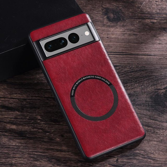 Magnetische Lederhülle mit Volltonfarbe für Google Pixel 9 Pro, 8, 7, 6 und 11 Pro XL in Rot - Bild 1