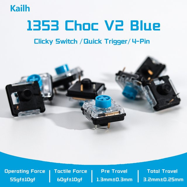 Kailh Choc V2 Blue Switch Low Profile mechanische Tastatur-Switches für Hitbox Controller und RGB-Gaming-Tastaturen - Bild 1