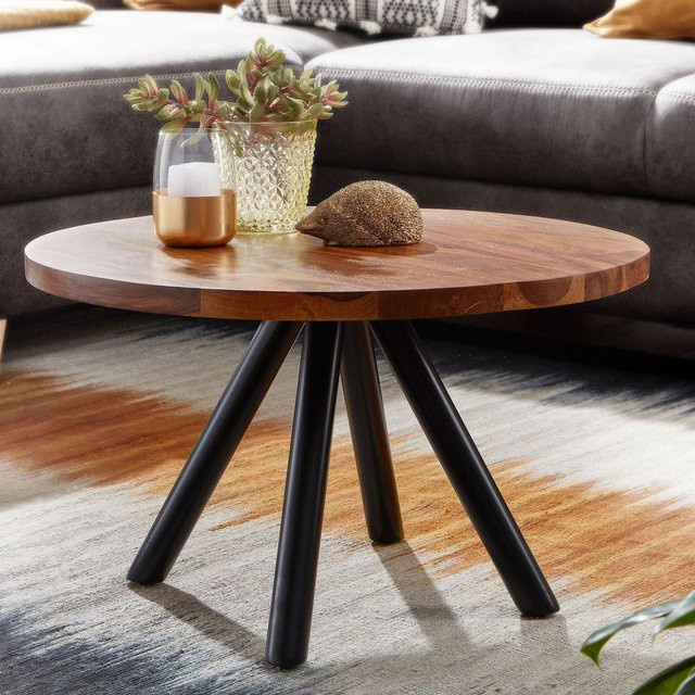 Finebuy Couchtisch aus Sheesham Massivholz rund, Farbe Braun, Industrial Design, Durchmesser: 60 cm, Höhe: 35 cm - Bild 1