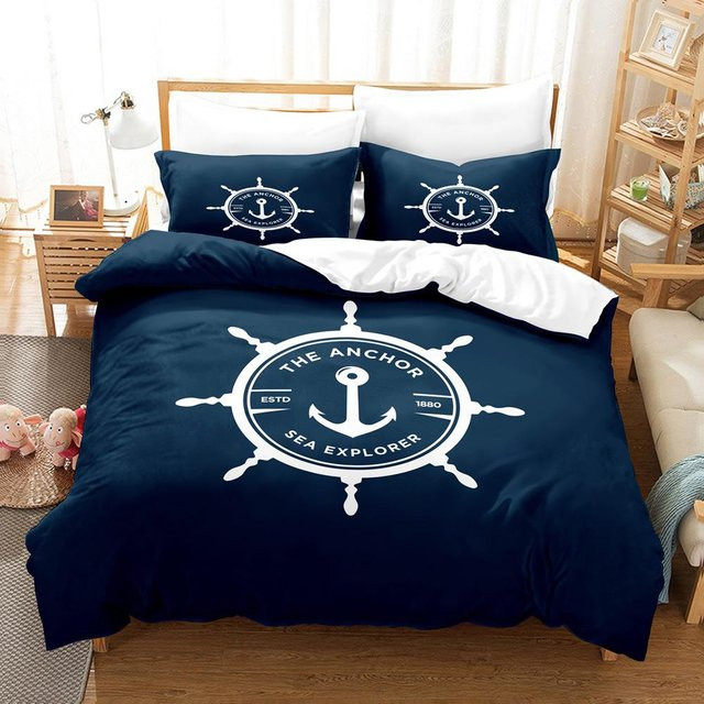 Lodestar Bettwäsche-Set mit Anker-Motiv in Blau, Microfaser, Einzelbett B: 140 cm, H: 210 cm - Bild 1