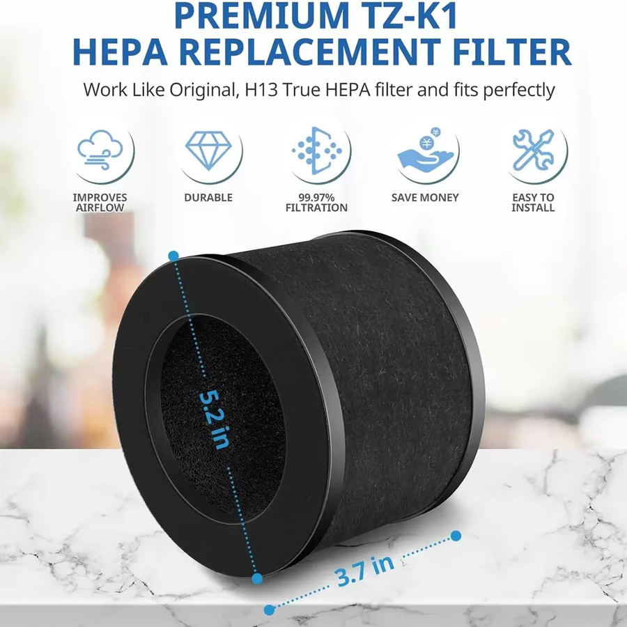3-in-1 H13 HEPA-Filter in Schwarz, kompatibel mit ToLife TZ-K1 Air Purifier, FreAire und AROEVE MK01/06 Luftreinigern - Bild 1
