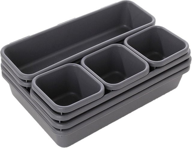 8-teiliges Set Schubladen Organizer Boxen von Yiran Furniture in Grau aus Kunststoff zur Aufbewahrung von Küchenutensilien, Make-up Pinseln, Schmuck oder Schreibwaren - Bild 1