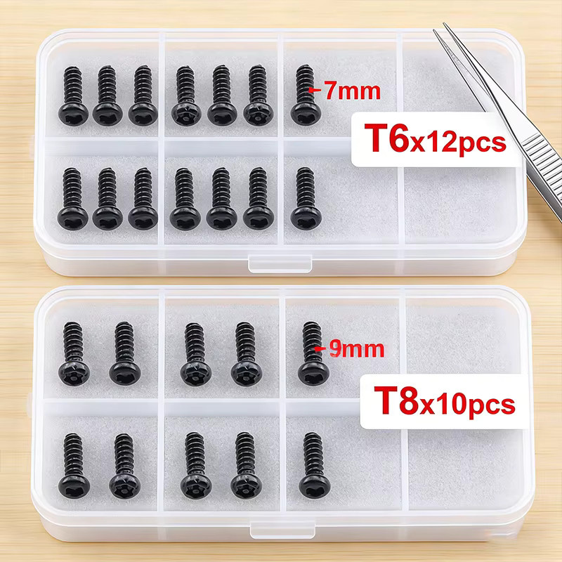 JCD Schraubenset für Xbox One Controller Gamepad Reparatur: 9mm T8 und 7mm T6 Schrauben für Xbox One S, X, Slim und Elite in Schwarz - Bild 2