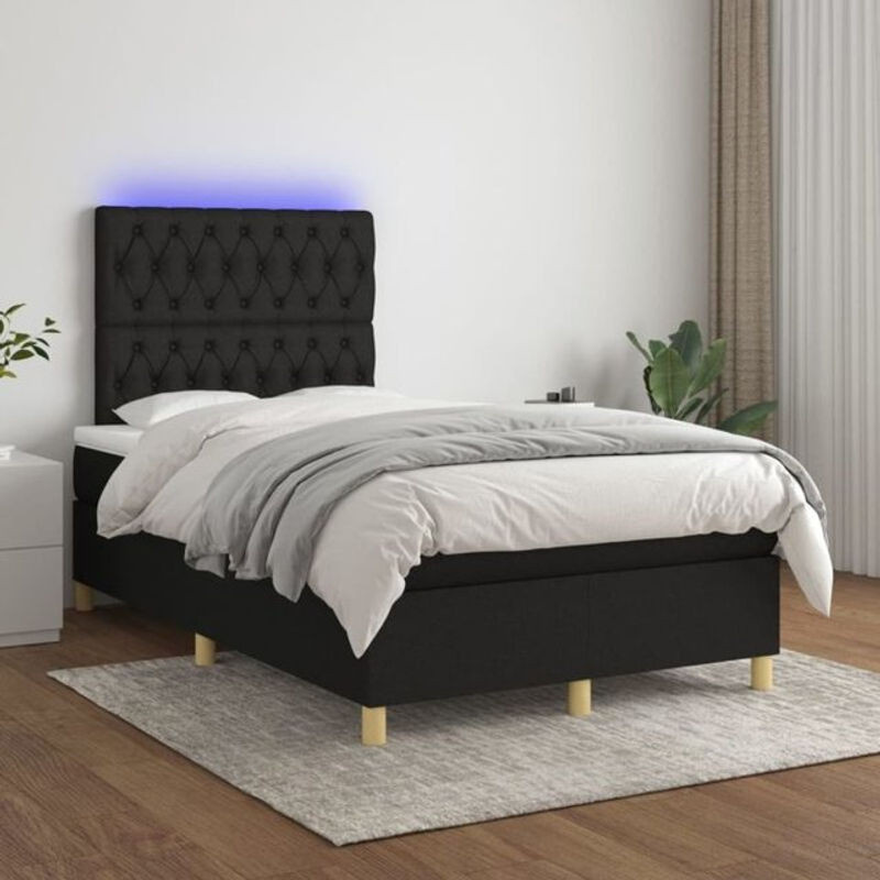 vidaxl Boxspringbett mit Matratze und LED in Schwarz aus Stoff, B/T/H: 200 x 120 x 128 cm - Bild 1