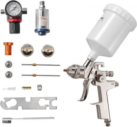 VEVOR LVLP-Lackierpistole mit Schwerkraftzufuhr, 3 Düsen (1,3/1,4/1,7 mm), 600 ml Fassungsvermögen und Luftregler für Autolackierung und Heimwerkerarbeiten - Bild 1