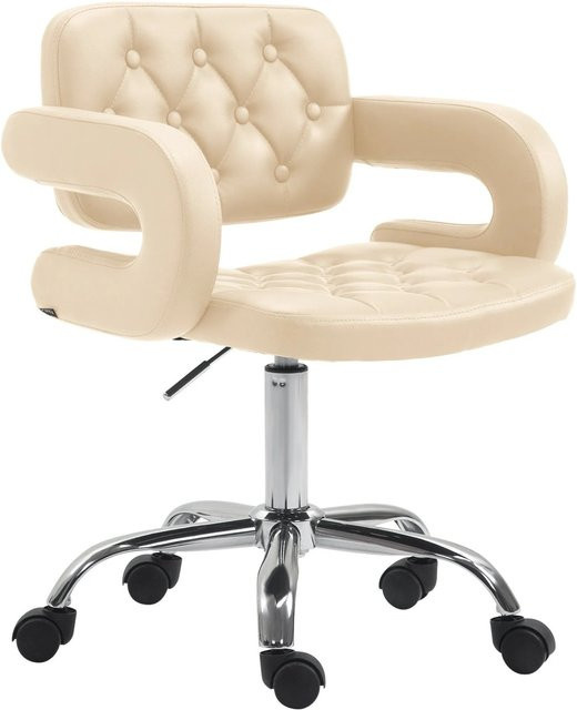 DELUKE Arbeitshocker RIGA Drehhocker aus Kunstleder in Creme mit Rollen, B/T/H: 62 x 55 x 78 cm - Bild 1