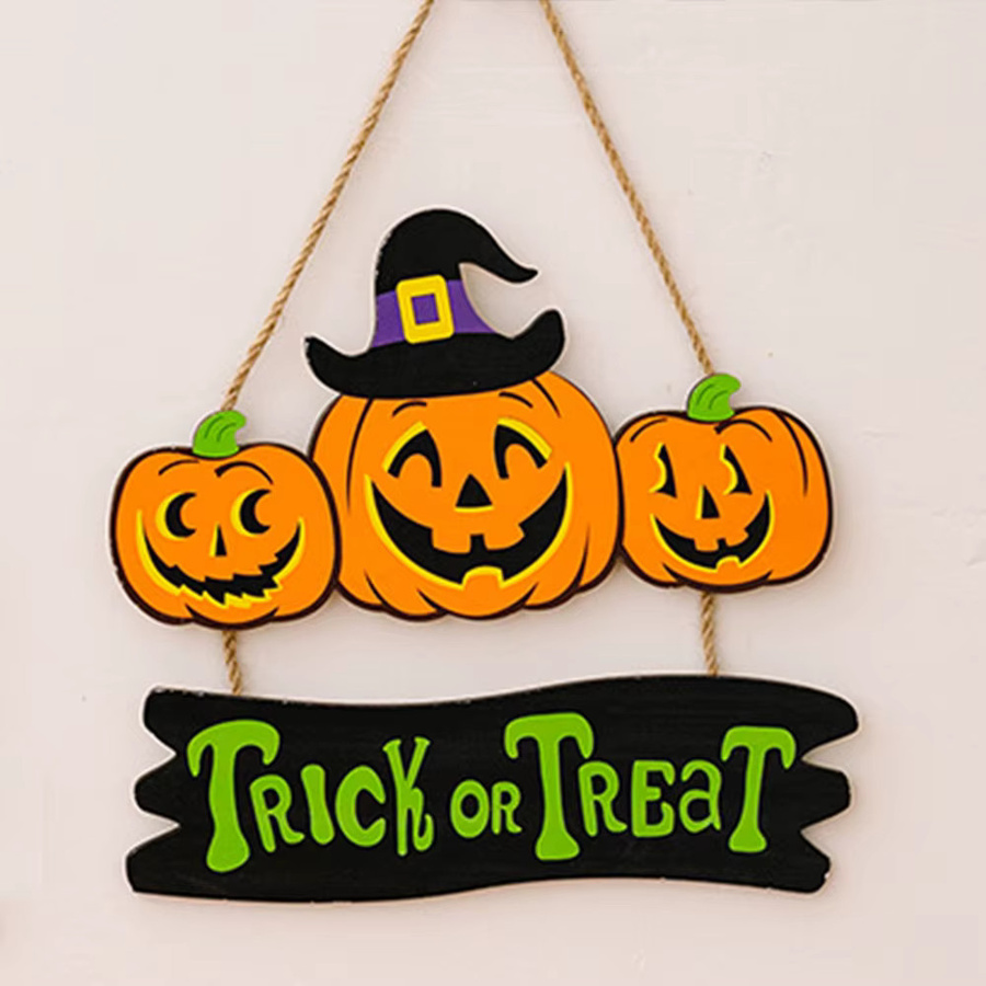 Joy-enlife Halloween-Hängeornamente aus Holz mit Kürbis-Motiv und Text als Tür-Hängeschilder für deine Party, B/H: 30,0 x 23,0 cm - Bild 3