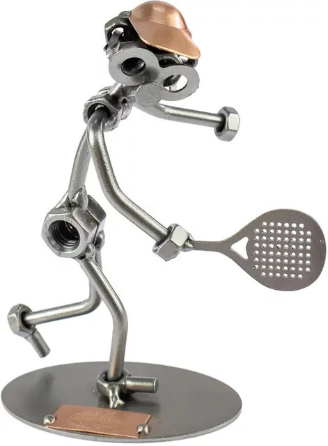 Hinz und Kunst Schraubenmännchen Padel-Tennis-Spieler aus Metall in Grau - Bild 1