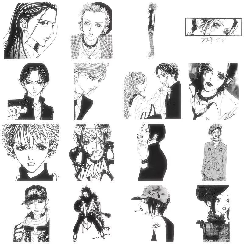 GOGOTU 64er Set Anime NANA Aufkleber in Schwarz und Weiß, wasserfeste PVC Graffiti Sticker zur DIY Dekoration für Laptop, Telefon und Schreibwaren - Bild 5