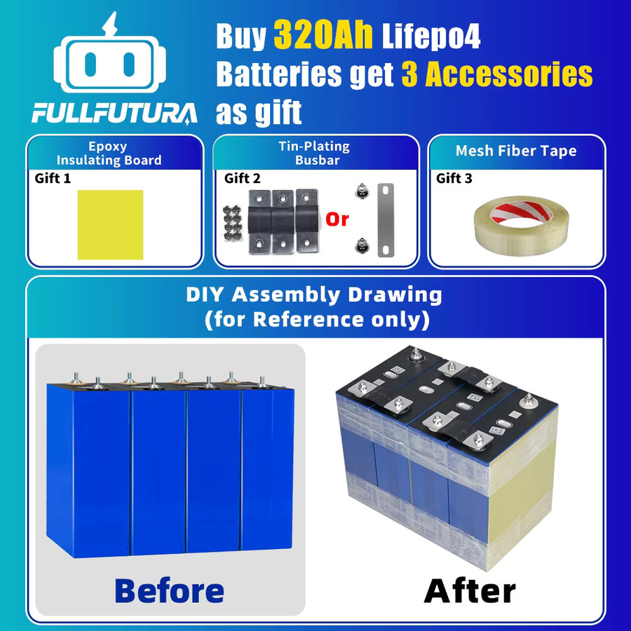 Fullfutura LiFePO4 Lithium-Eisenphosphat-Zelle 3,2V 320Ah in Blau für DIY 12V 24V 28V Systeme wie Boote, Wohnmobile und Anhänger - Bild 6