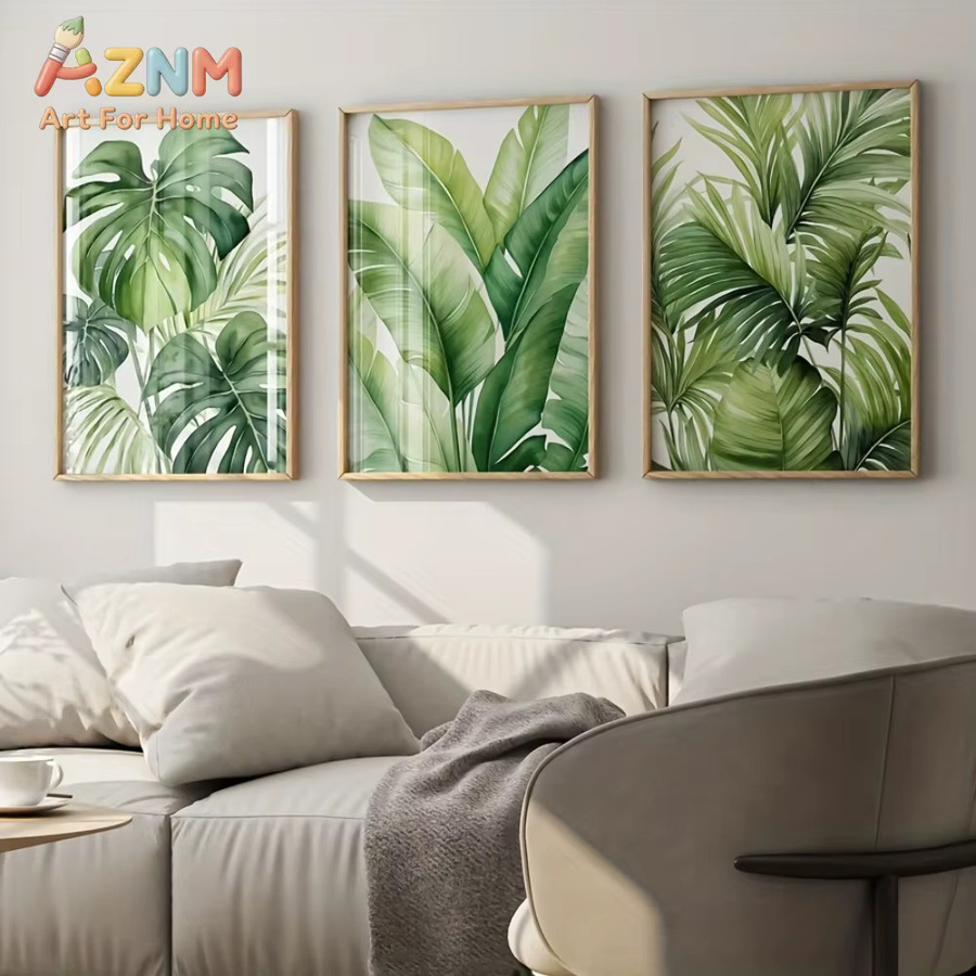 3-teiliges Set tropische Aquarell-Blattdrucke von Potdemiel, grüne Pflanzen-Wandkunst mit Bananen- und Palmblättern als Poster für deine Wohnzimmer-Dekoration - Bild 2