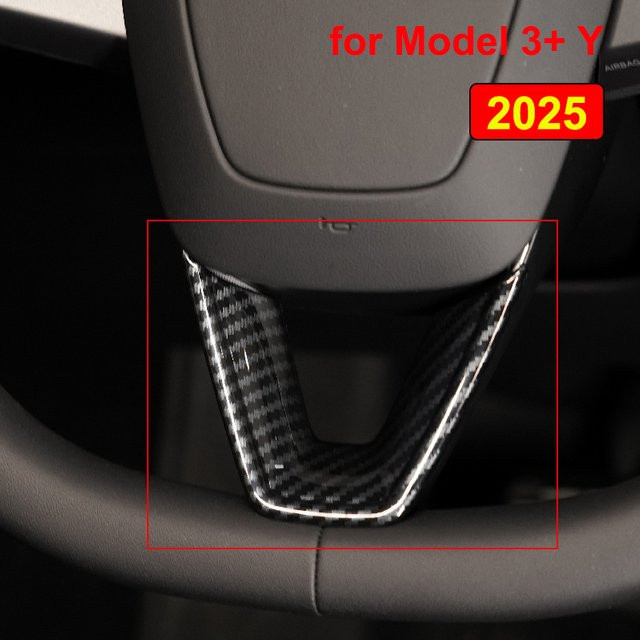 Beworth Lenkrad-Patch U-förmige Schutzhülle aus ABS-Kohlefaser für Tesla Model Y Juniper 2025/2026 und Model 3 Highland in Schwarz - Bild 1