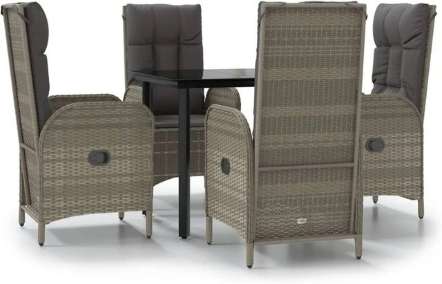 vidaXL 5-teilige Garten-Essgruppe aus Polyrattan mit Kissen in Schwarz und Grau - Bild 1