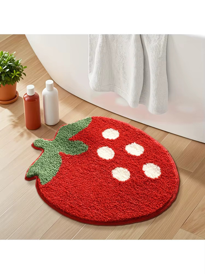 VIKAMA Cartoon Erdbeer Bodenmatte aus weichem Fleece, rutschfester Teppich für Kinderzimmer und Badezimmer - Bild 3