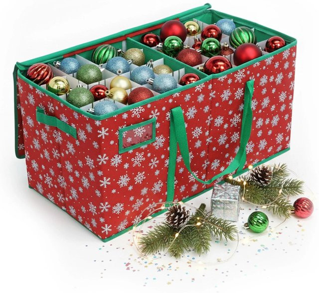Relaxdays Weihnachtskugel Aufbewahrungsbox aus Vlies in Rot und Grün, verstellbar, B/T/H: 66 x 33 x 33 cm - Bild 1